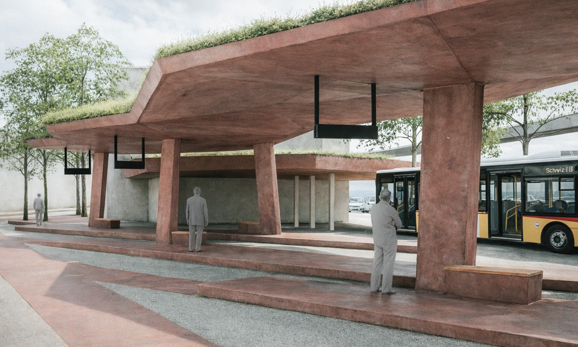 Busbahnhof Schwyz Infrastrukturprojekt Ostschweiz moderne Architektur Wettbewerb